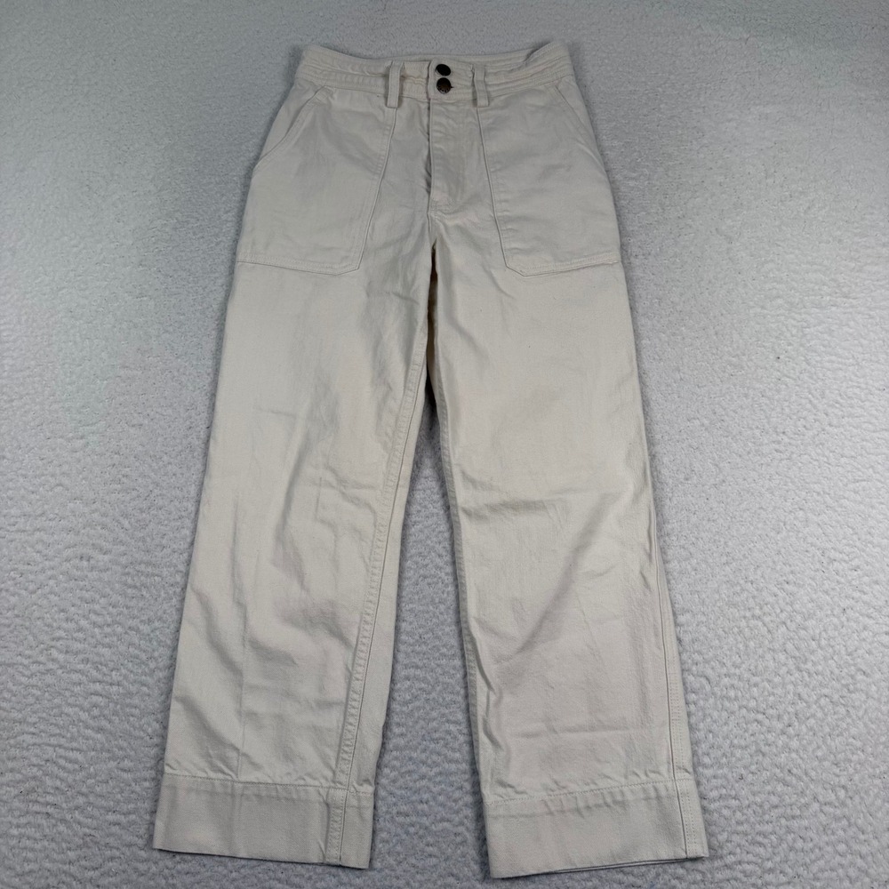 Apiece Apart Pants Women Sz 0 Cream High Rise Straight Utility Trousers Cotton